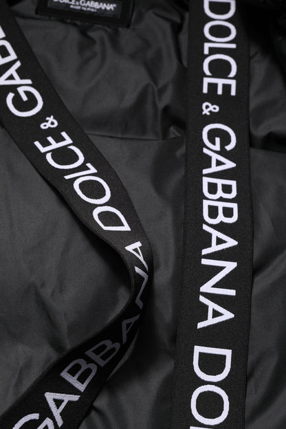 Dolce &amp; Gabbana Black Logo Full Zip Hooded Quilted Jacket