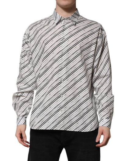 Dolce &amp; Gabbana White Striped Long Sleeves Men Formal Shirt