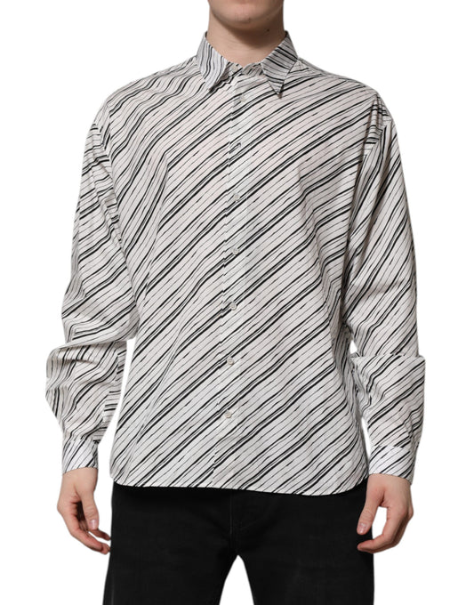 Dolce &amp; Gabbana White Striped Long Sleeves Men Formal Shirt