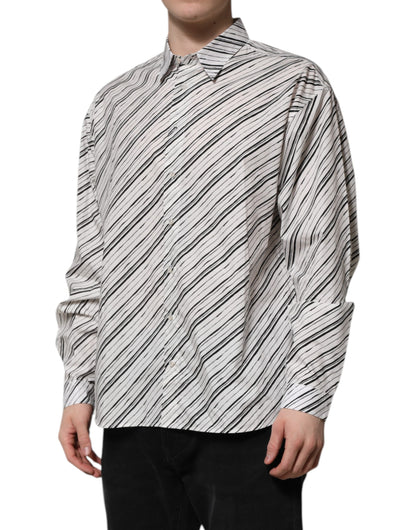 Dolce &amp; Gabbana White Striped Long Sleeves Men Formal Shirt