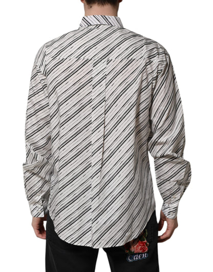 Dolce &amp; Gabbana White Striped Long Sleeves Men Formal Shirt