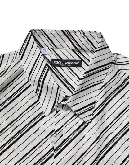 Dolce &amp; Gabbana White Striped Long Sleeves Men Formal Shirt