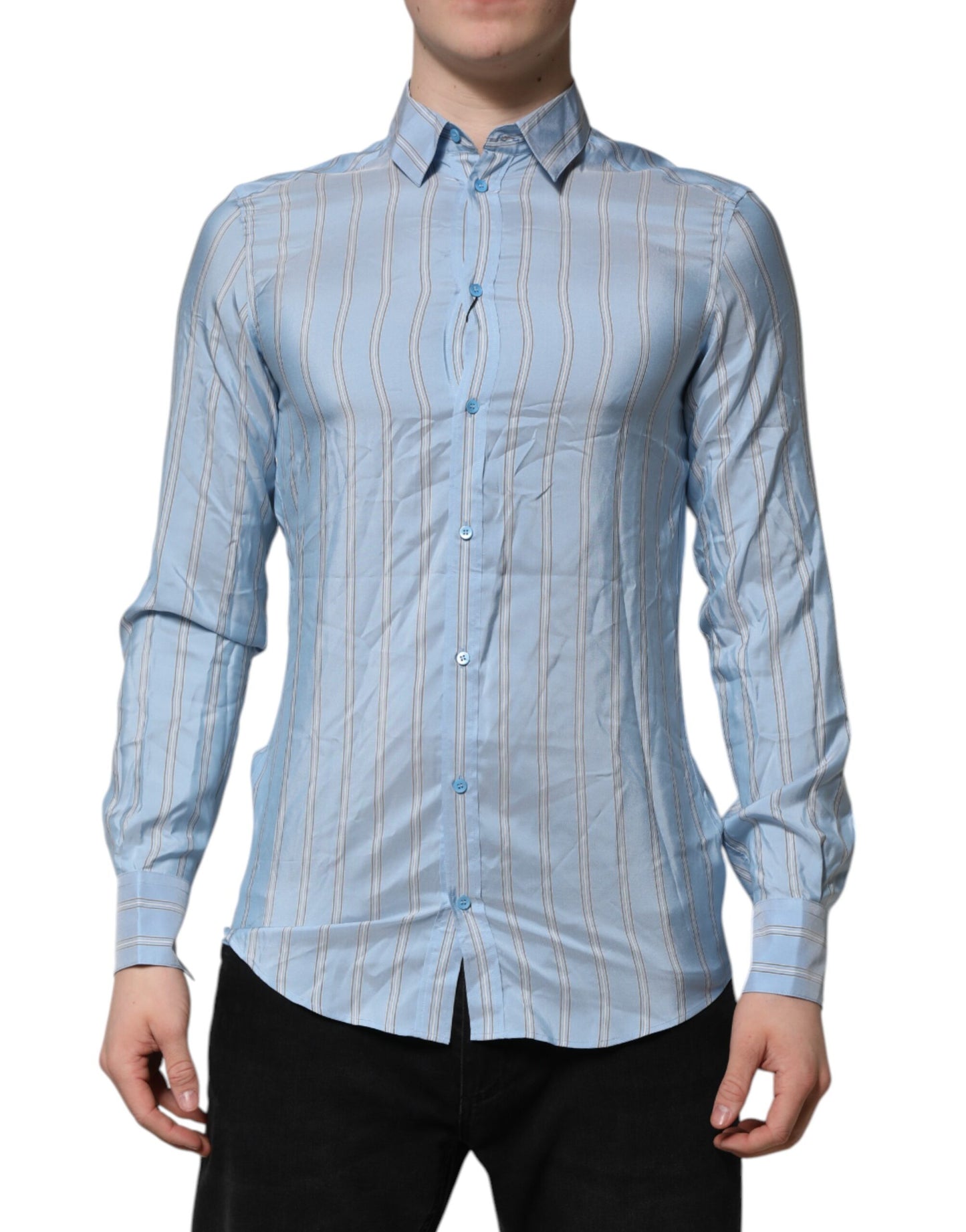 Dolce & Gabbana Blue Striped MARTINI Long Sleeves Dress Shirt by Dolce & Gabbana