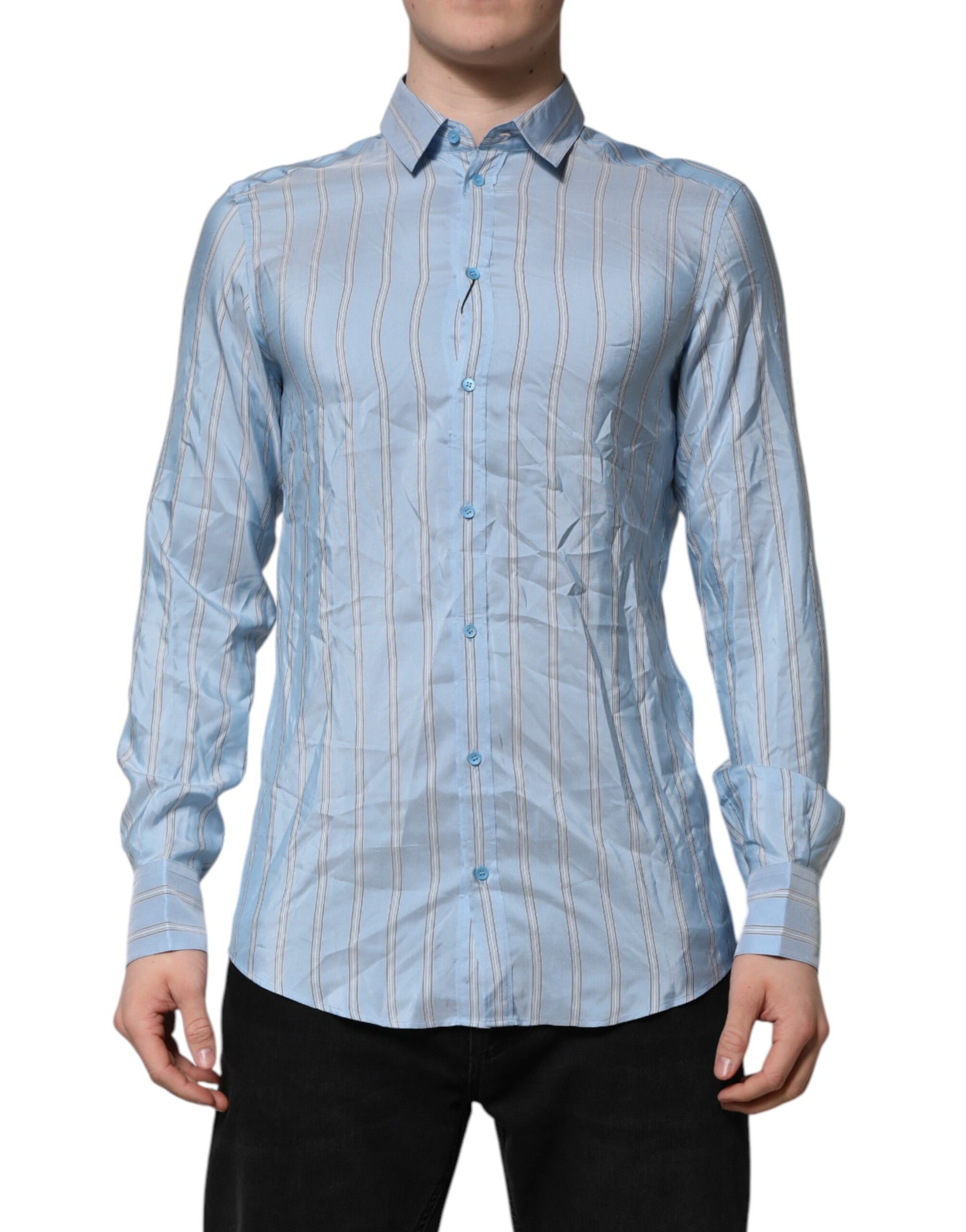 Dolce & Gabbana Blue Striped MARTINI Long Sleeve Dress Shirt by Dolce & Gabbana