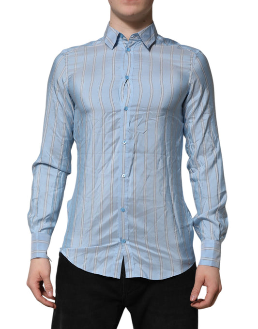 Dolce & Gabbana Blue Striped MARTINI Long Sleeves Dress Shirt by Dolce & Gabbana
