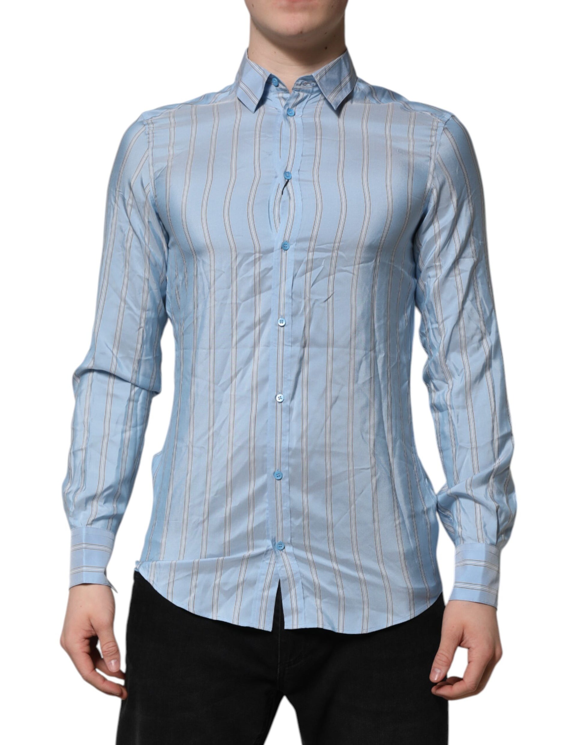 Dolce & Gabbana Blue Striped MARTINI Long Sleeves Dress Shirt by Dolce & Gabbana