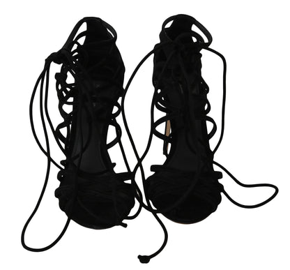 Dolce &amp; Gabbana Black Suede Strap Stilettos Sandals