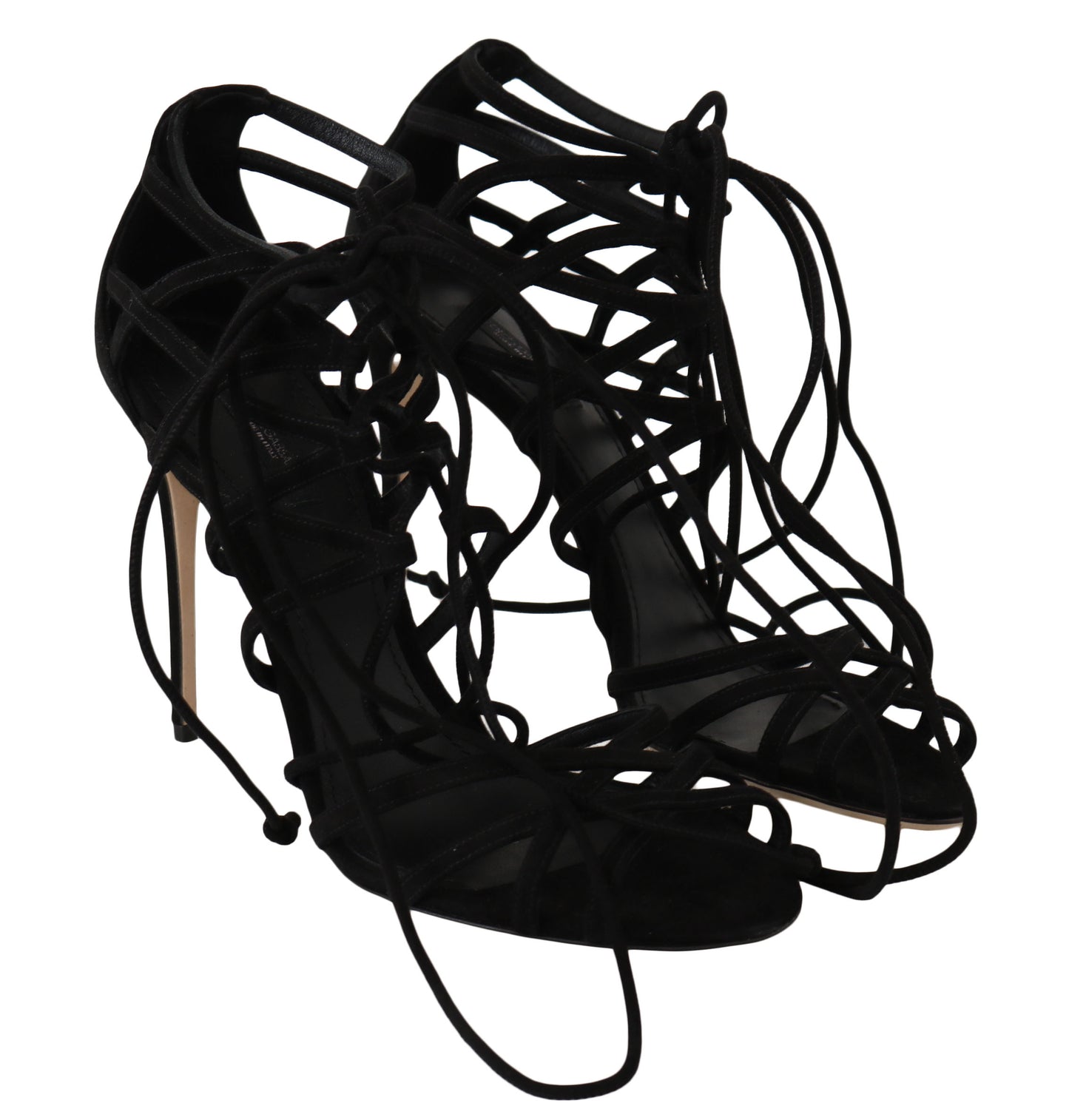 Dolce &amp; Gabbana Black Suede Strap Stilettos Sandals