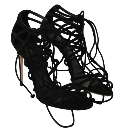Dolce &amp; Gabbana Black Suede Strap Stilettos Sandals