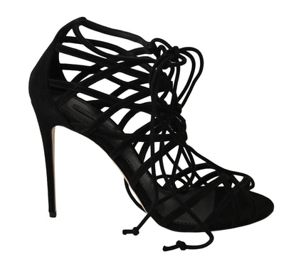 Dolce &amp; Gabbana Black Suede Strap Stilettos Sandals