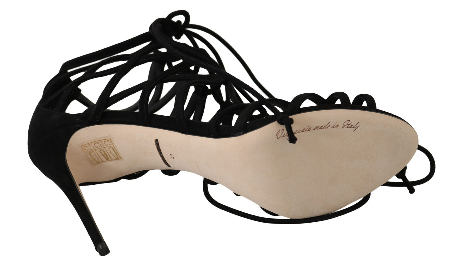 Dolce &amp; Gabbana Black Suede Strap Stilettos Sandals