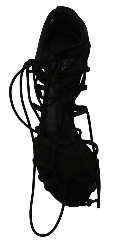 Dolce &amp; Gabbana Black Suede Strap Stilettos Sandals