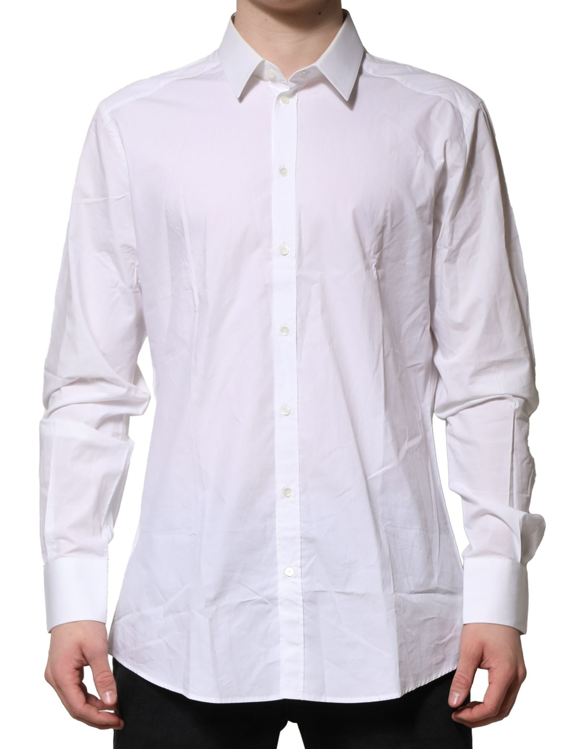 Dolce & Gabbana White Cotton GOLD Long Sleeves Dress Men Shirt by Dolce & Gabbana