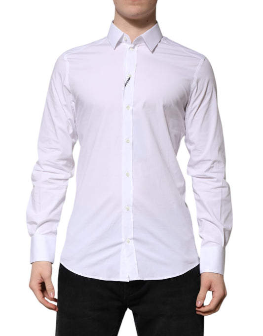Dolce & Gabbana White Cotton GOLD Long Sleeve Men Dress Shirt by Dolce & Gabbana
