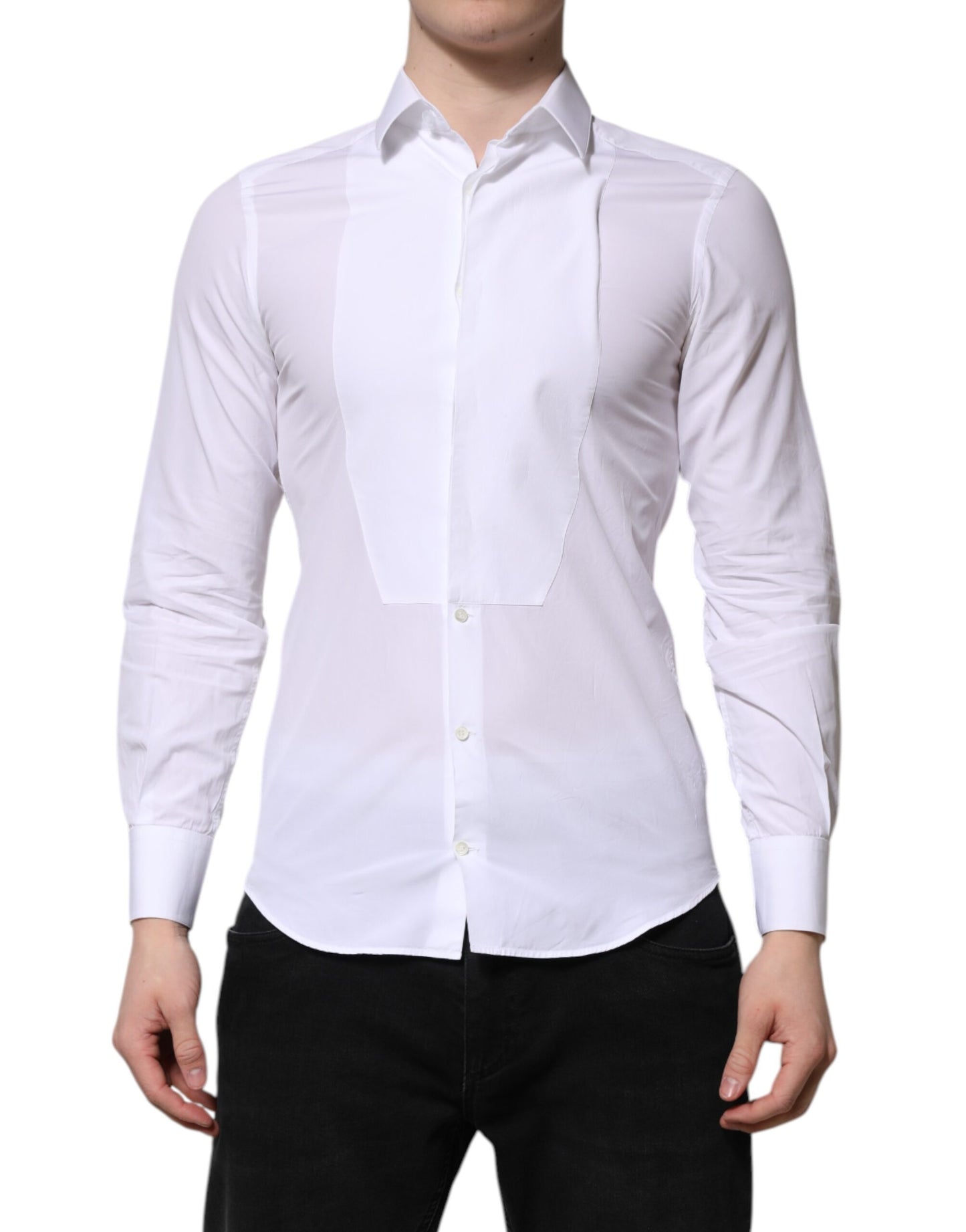 Dolce & Gabbana White Cotton GOLD Long Sleeves Men Dress Shirt by Dolce & Gabbana