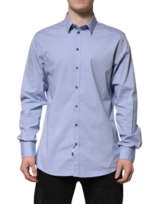 Dolce & Gabbana Blue Cotton GOLD Long Sleeves Dress Shirt by Dolce & Gabbana