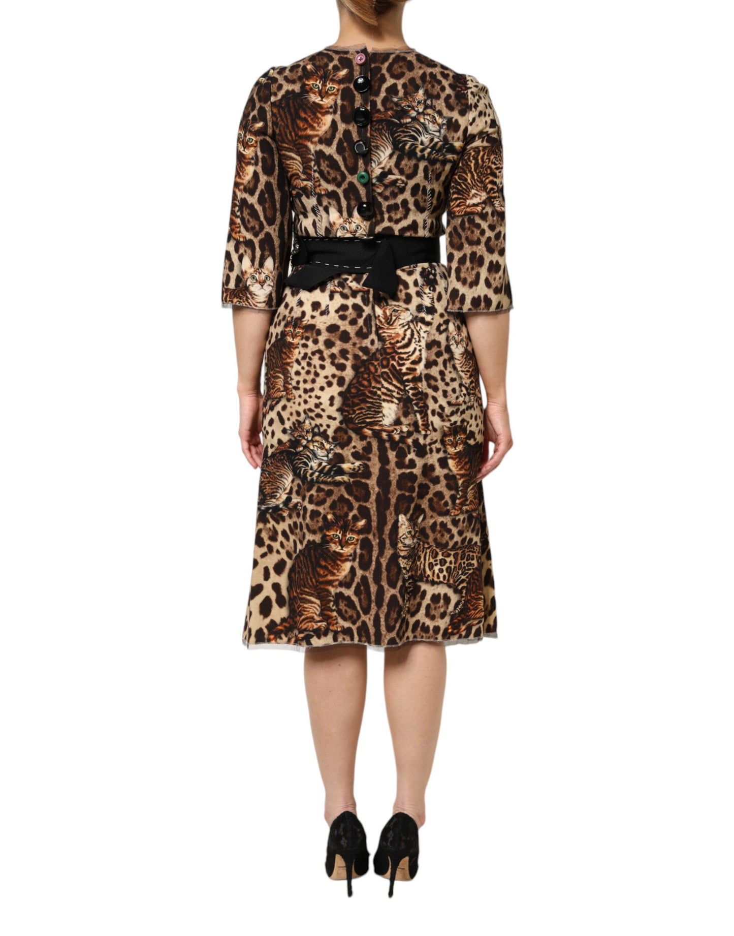Dolce &amp; Gabbana Brown Leopard Print Belted A-line Midi Dress