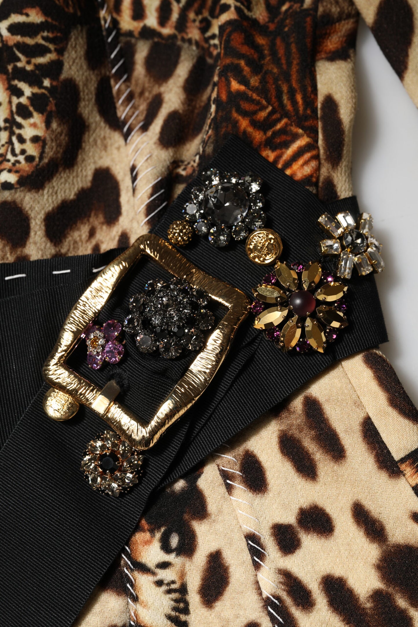 Dolce &amp; Gabbana Brown Leopard Print Belted A-line Midi Dress