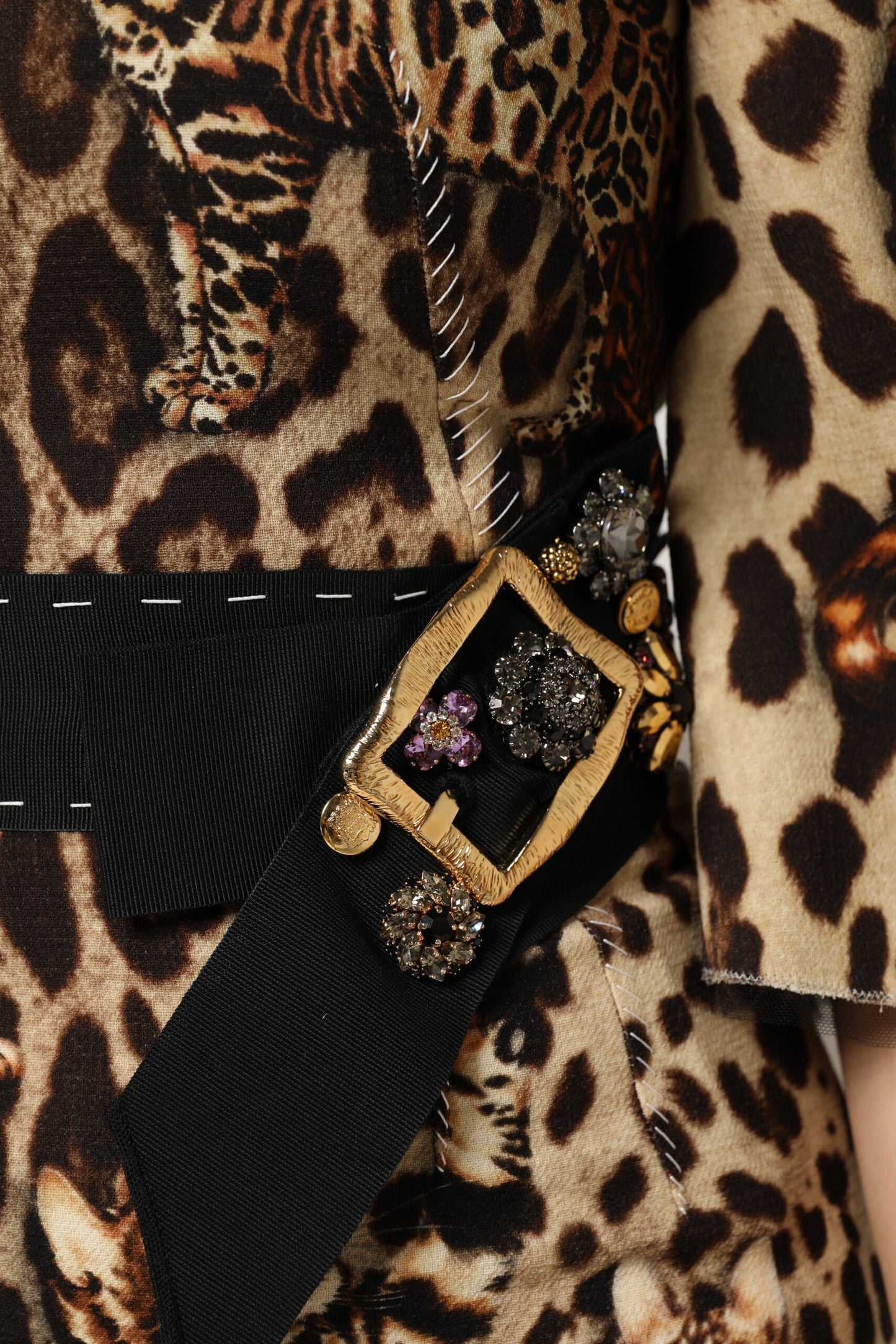 Dolce &amp; Gabbana Brown Leopard Print Belted A-line Midi Dress