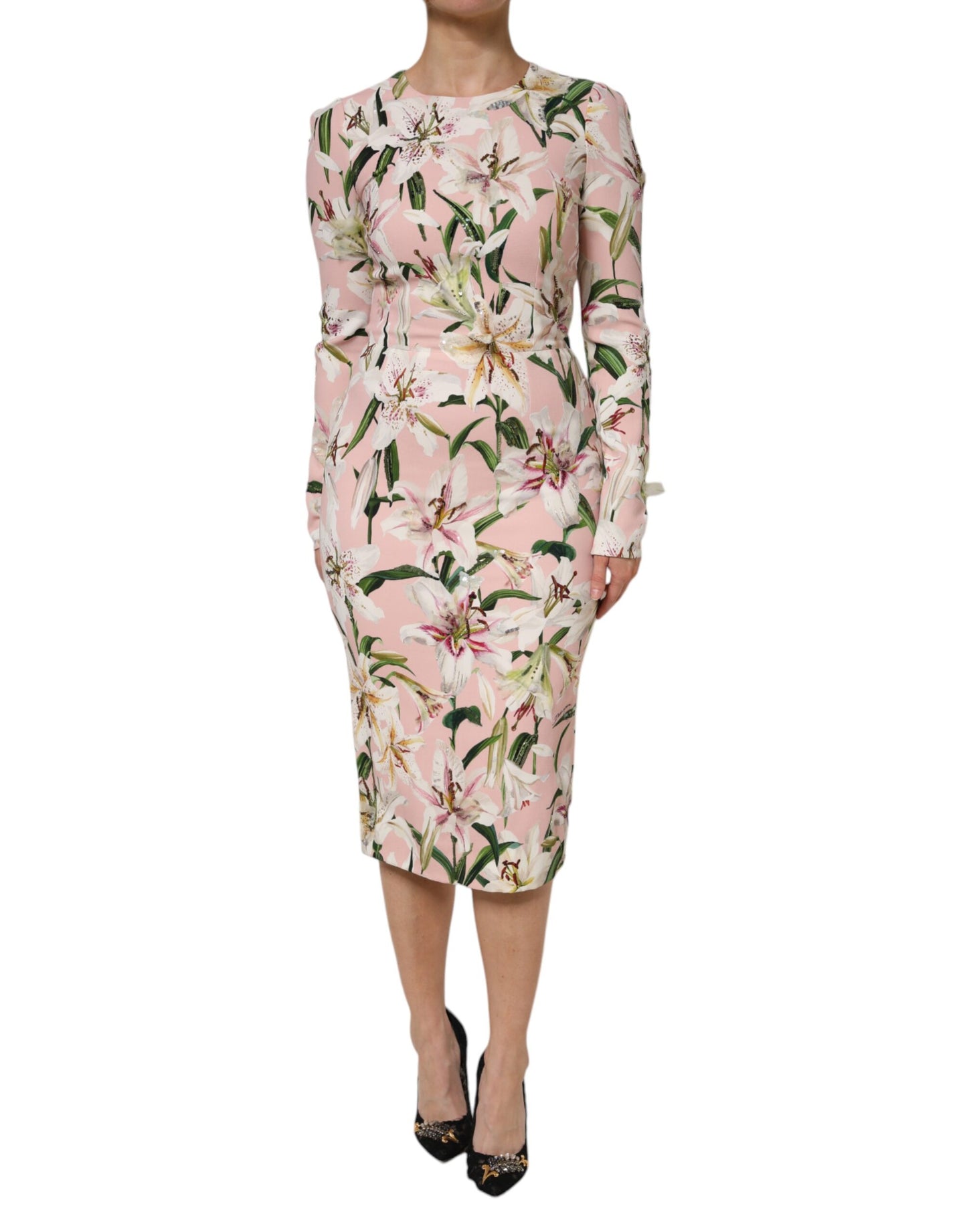 Dolce &amp; Gabbana Pink Lily Viscose Sheath Stretch Midi Dress