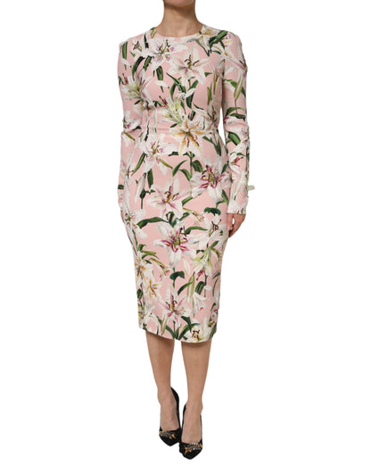 Dolce &amp; Gabbana Pink Lily Viscose Sheath Stretch Midi Dress