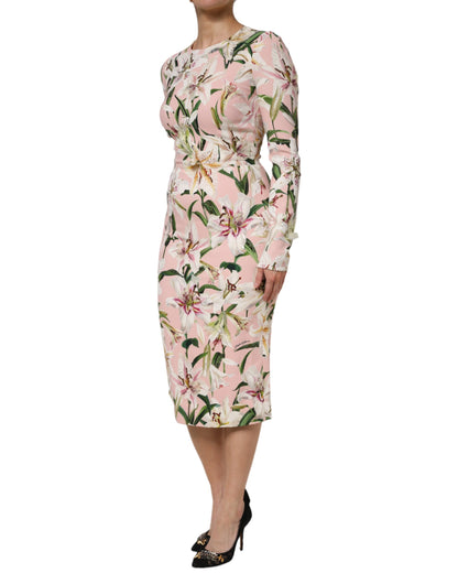Dolce &amp; Gabbana Pink Lily Viscose Sheath Stretch Midi Dress