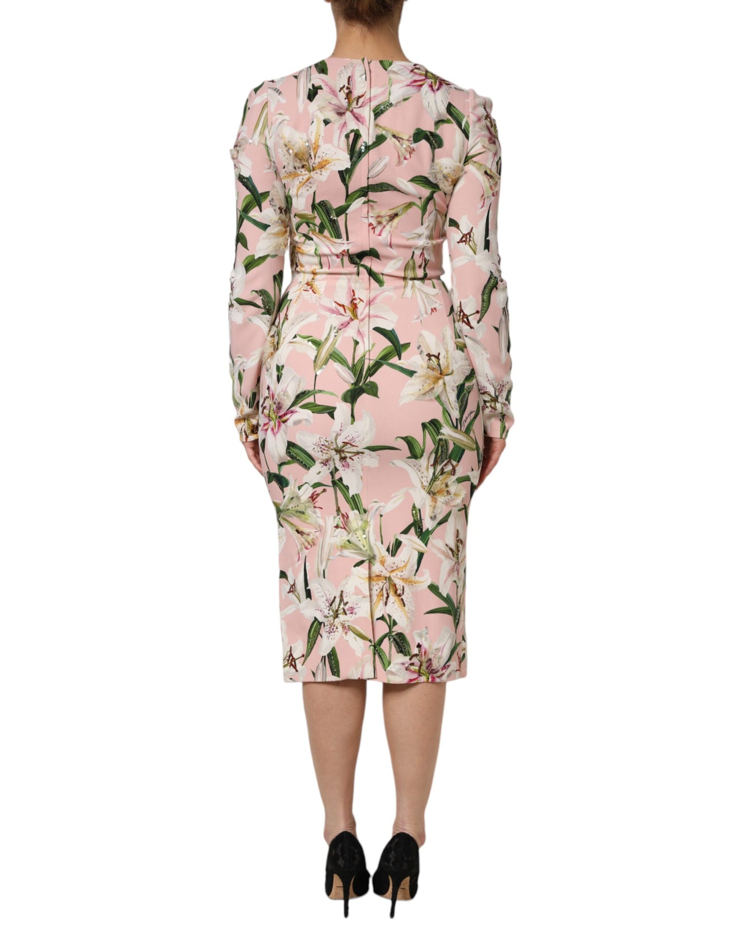 Dolce &amp; Gabbana Pink Lily Viscose Sheath Stretch Midi Dress