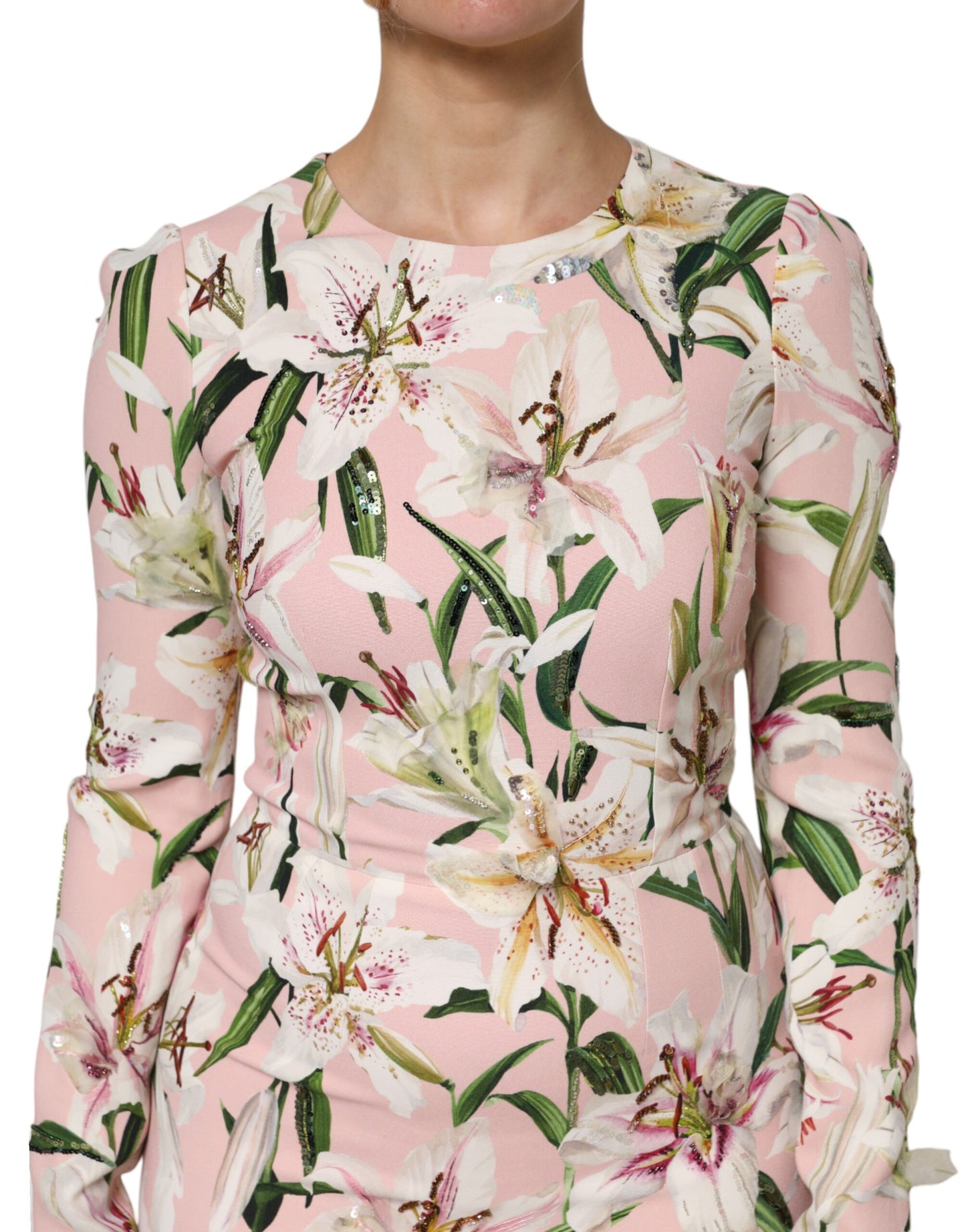 Dolce &amp; Gabbana Pink Lily Viscose Sheath Stretch Midi Dress