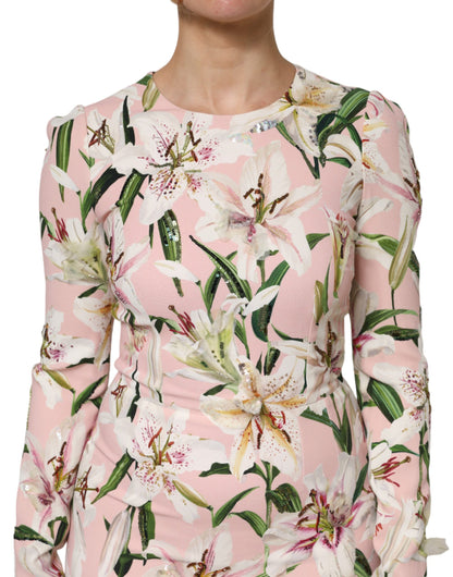 Dolce &amp; Gabbana Pink Lily Viscose Sheath Stretch Midi Dress
