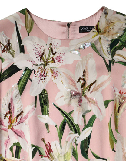 Dolce &amp; Gabbana Pink Lily Viscose Sheath Stretch Midi Dress