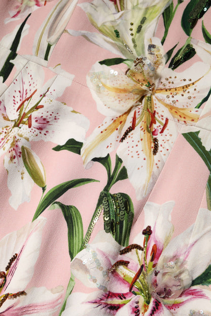 Dolce &amp; Gabbana Pink Lily Viscose Sheath Stretch Midi Dress