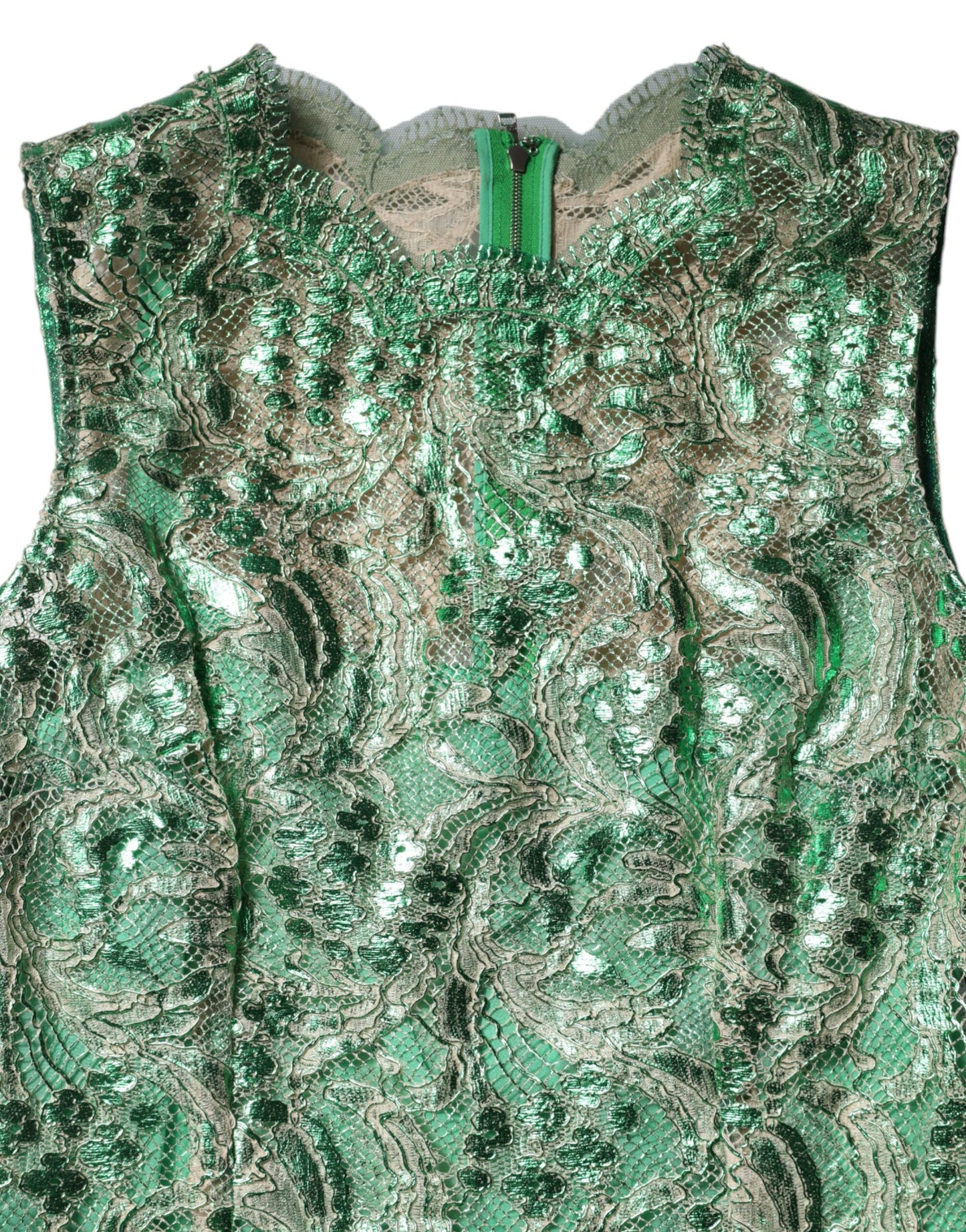 Dolce &amp; Gabbana Green Cotton Floral Lace Sheath Midi Dress