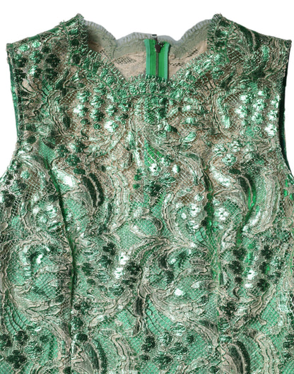 Dolce &amp; Gabbana Green Cotton Floral Lace Sheath Midi Dress