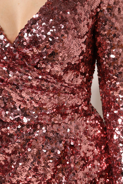 Dolce &amp; Gabbana Pink Sequin Statement Nylon Midi V-Neck Dress