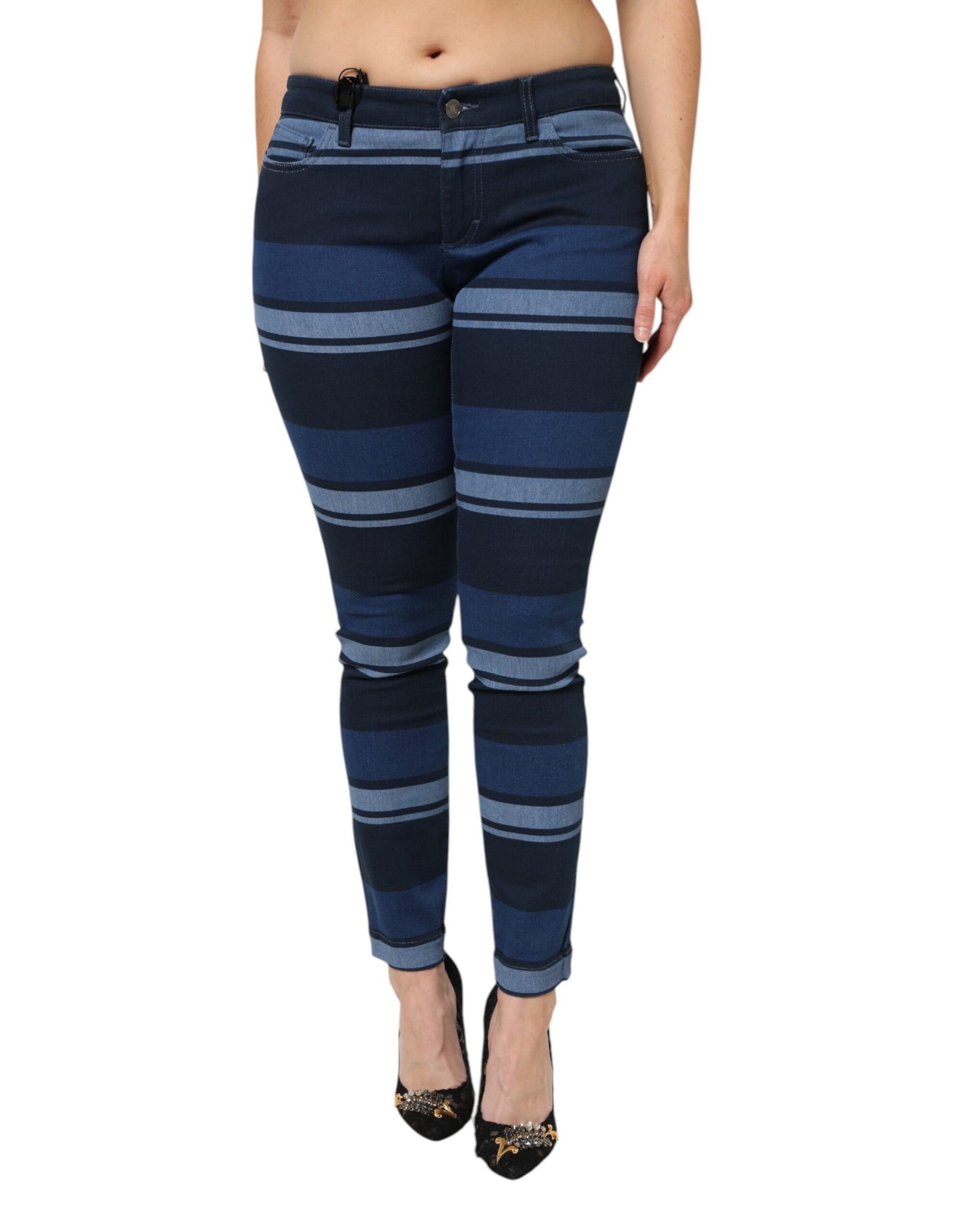 Dolce & Gabbana Blue Striped Cotton Stretch Denim Jeans by Dolce & Gabbana