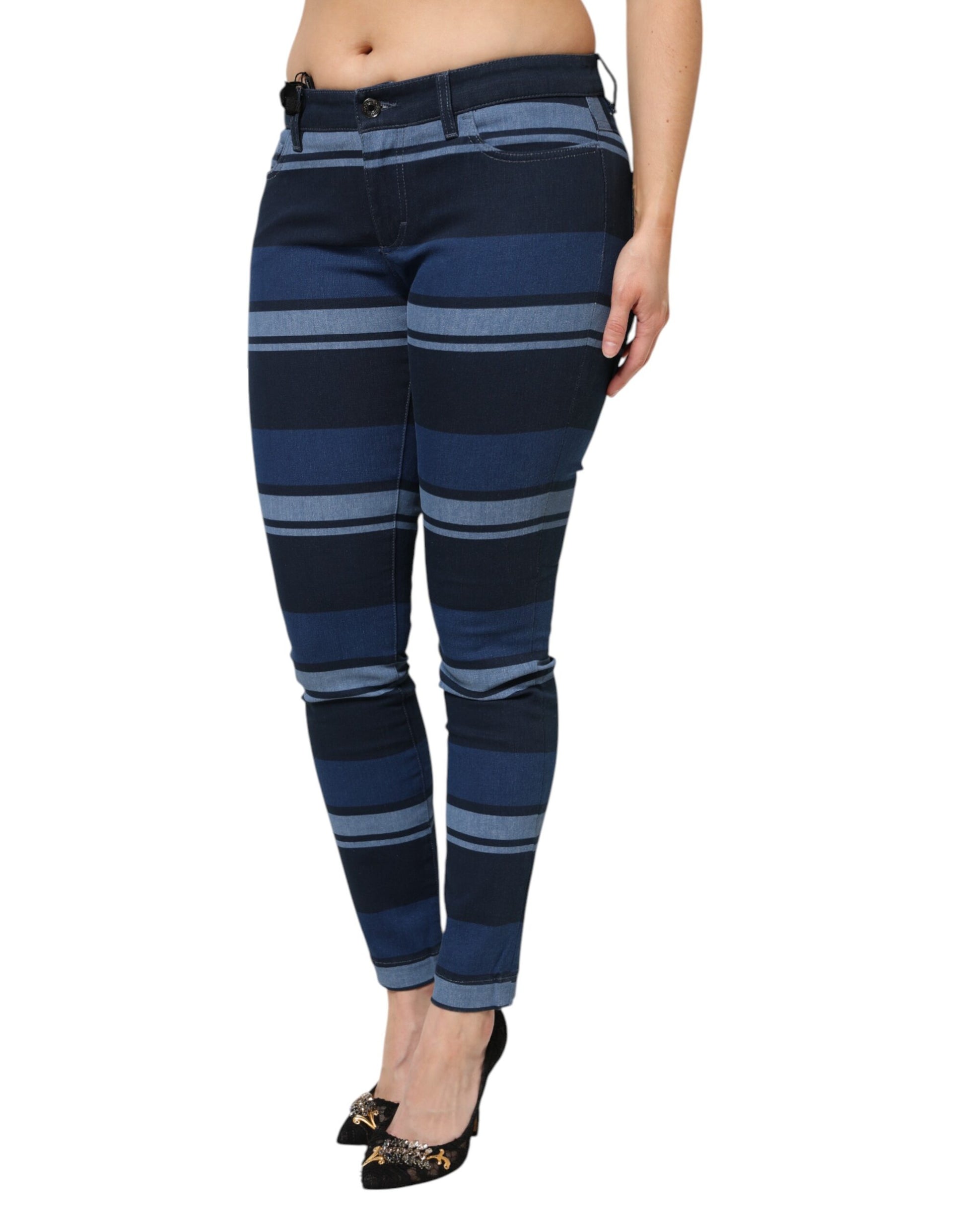 Dolce & Gabbana Blue Striped Cotton Stretch Denim Jeans by Dolce & Gabbana