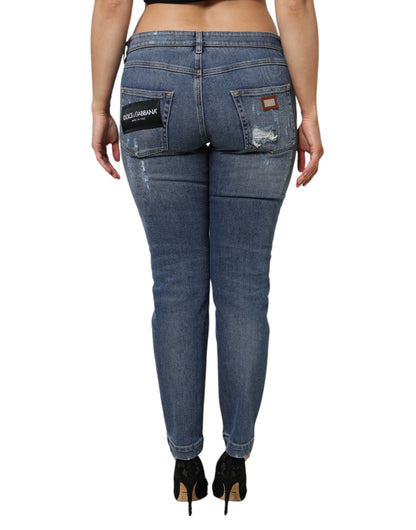 Dolce & Gabbana Blue Tattered Cotton Low Waist Denim Jeans by Dolce & Gabbana