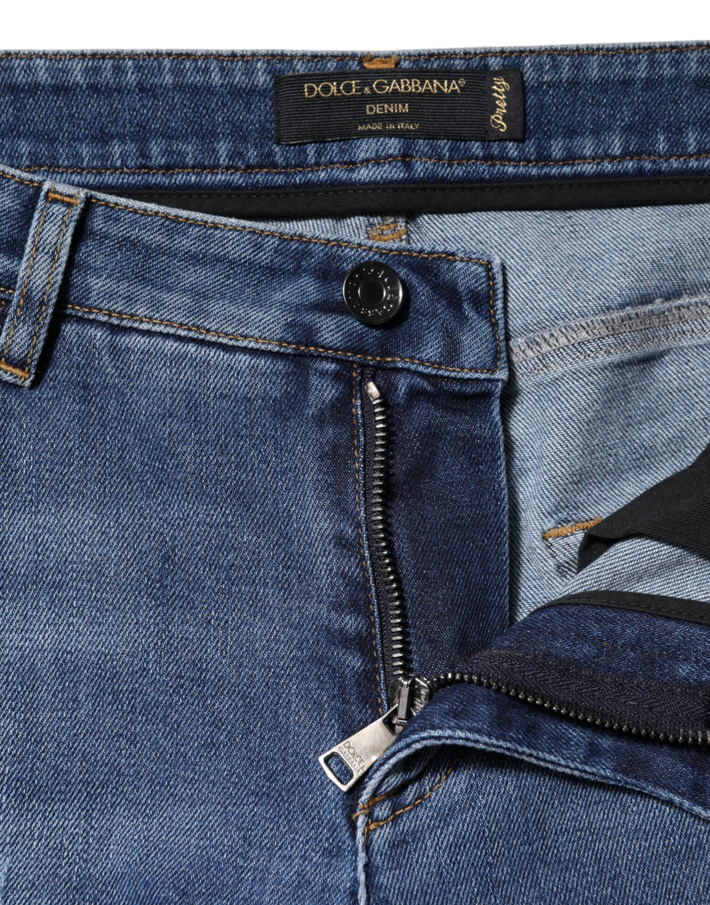 Dolce & Gabbana Blue Tattered Cotton Low Waist Denim Jeans by Dolce & Gabbana