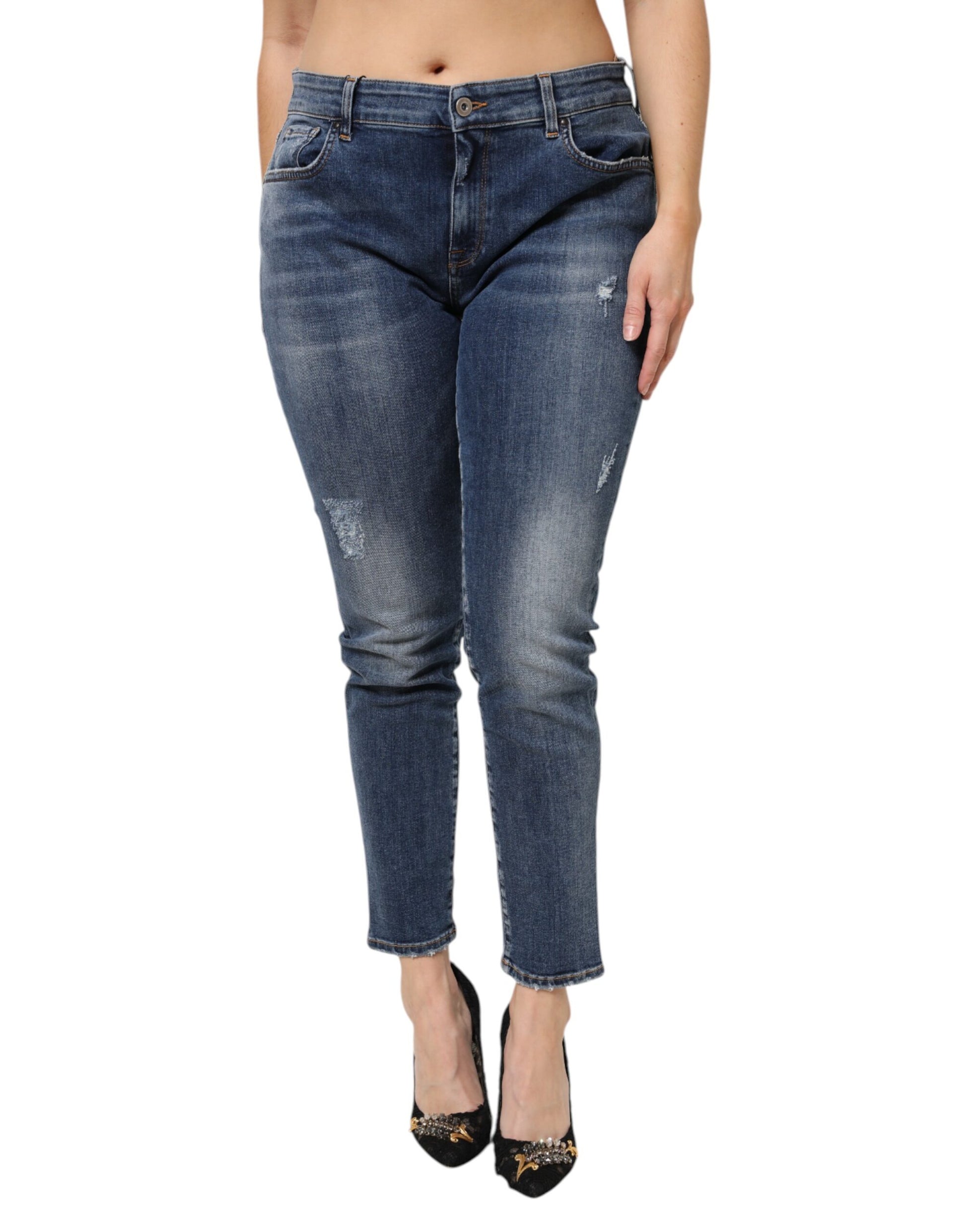 Dolce & Gabbana Blue Washed Cotton Low Waist Denim Jeans by Dolce & Gabbana