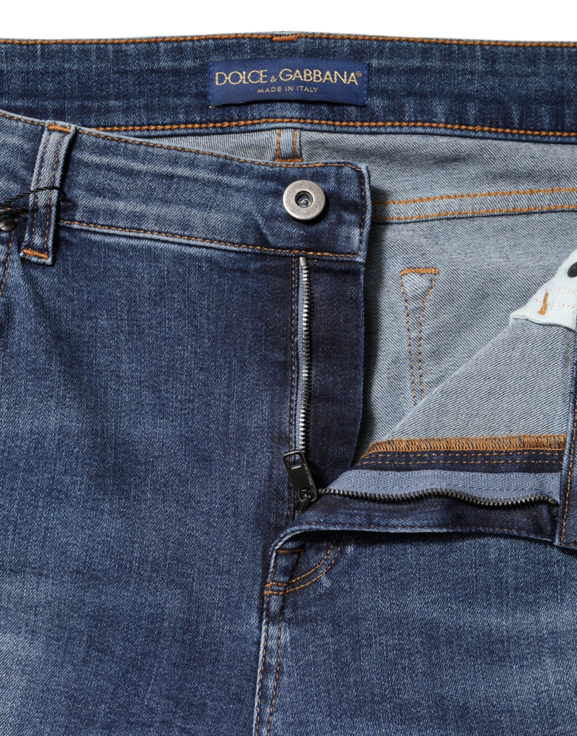 Dolce & Gabbana Blue Washed Cotton Low Waist Denim Jeans by Dolce & Gabbana
