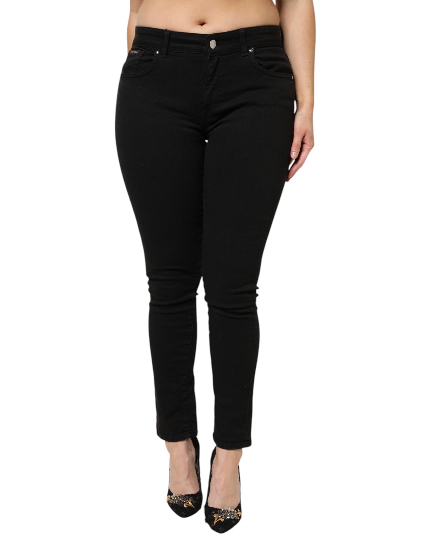 Dolce & Gabbana Black Cotton Mid Waist Denim Jeans by Dolce & Gabbana
