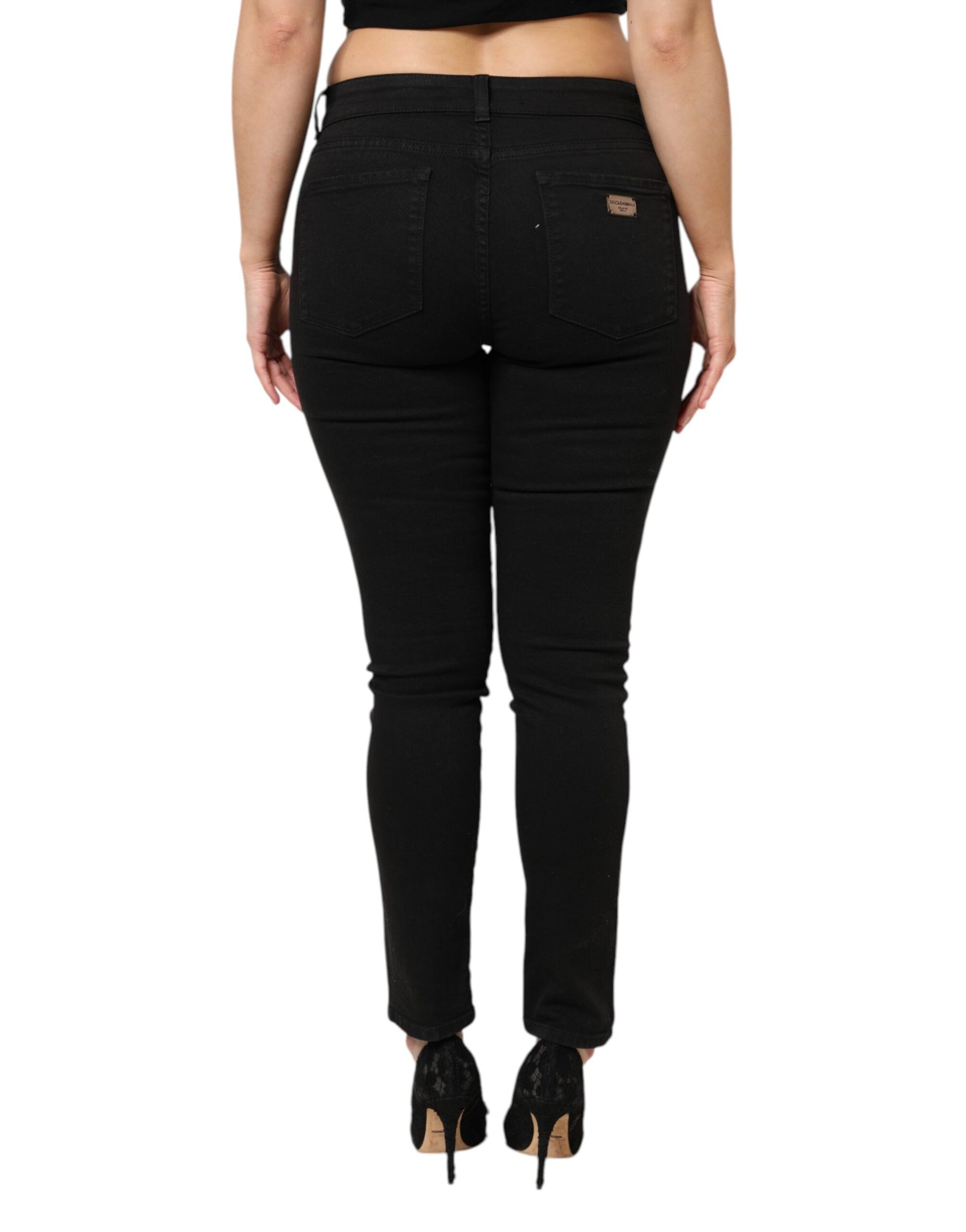 Dolce & Gabbana Black Cotton Mid Waist Denim Jeans by Dolce & Gabbana