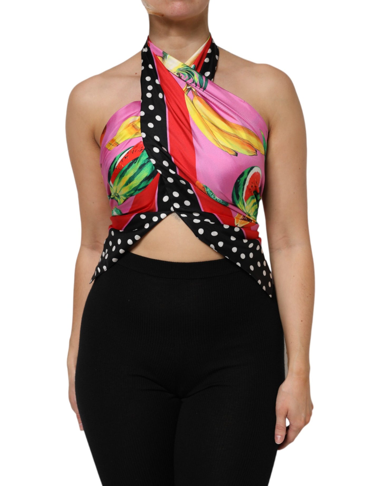 Dolce & Gabbana Multicolor Halter Party Evening Cropped Top by Dolce & Gabbana