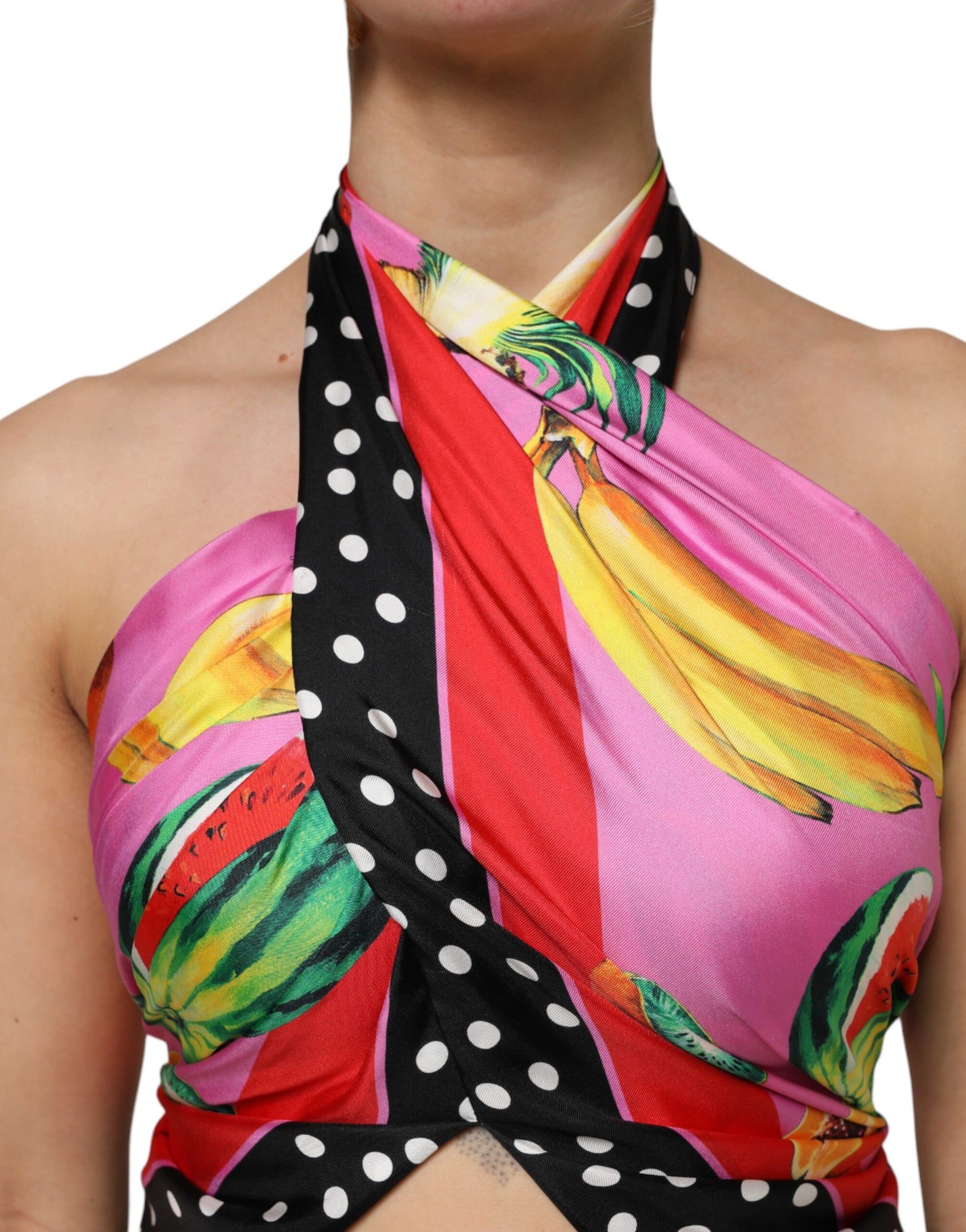 Dolce & Gabbana Multicolor Halter Party Evening Cropped Top by Dolce & Gabbana