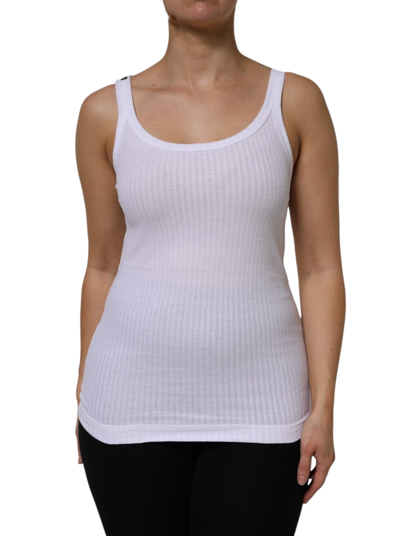 Dolce & Gabbana White Cotton Round Neck Sleeveless Tank Top by Dolce & Gabbana