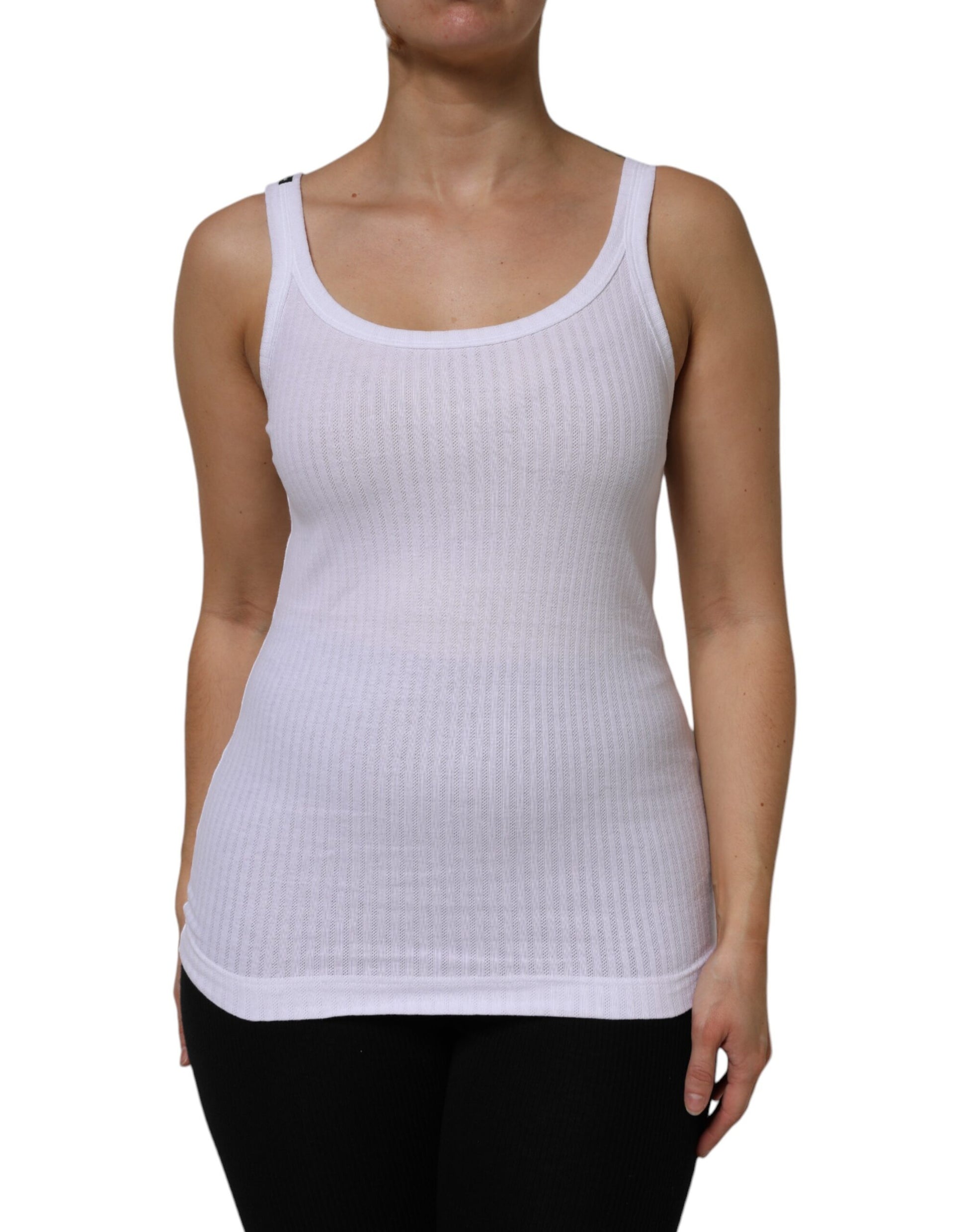 Dolce & Gabbana White Cotton Round Neck Sleeveless Tank Top by Dolce & Gabbana