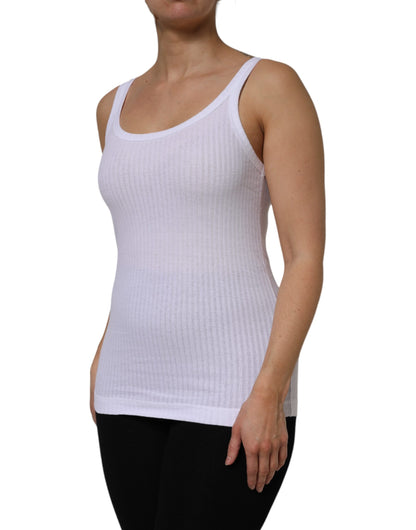 Dolce & Gabbana White Cotton Round Neck Sleeveless Tank Top by Dolce & Gabbana