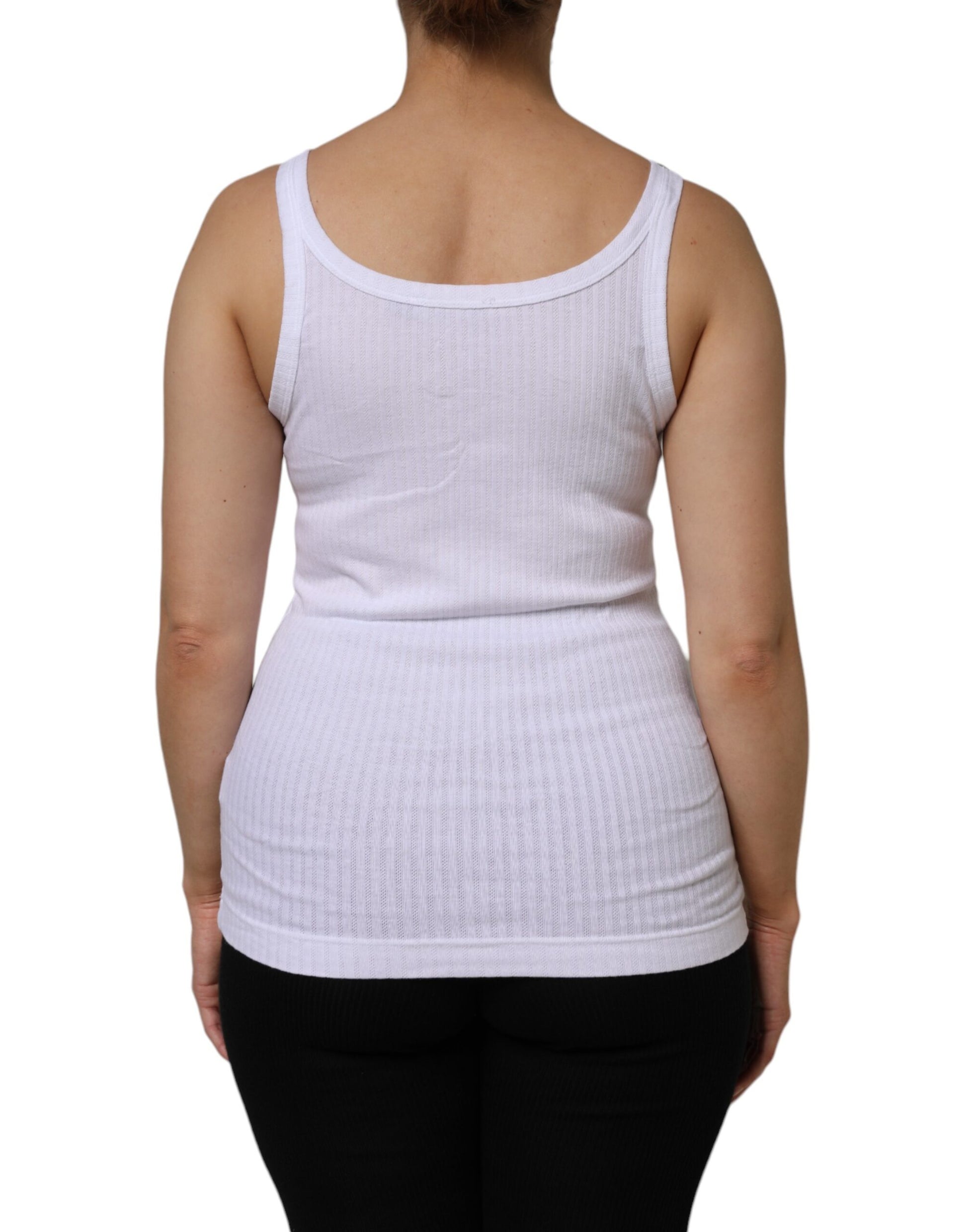 Dolce & Gabbana White Cotton Round Neck Sleeveless Tank Top by Dolce & Gabbana