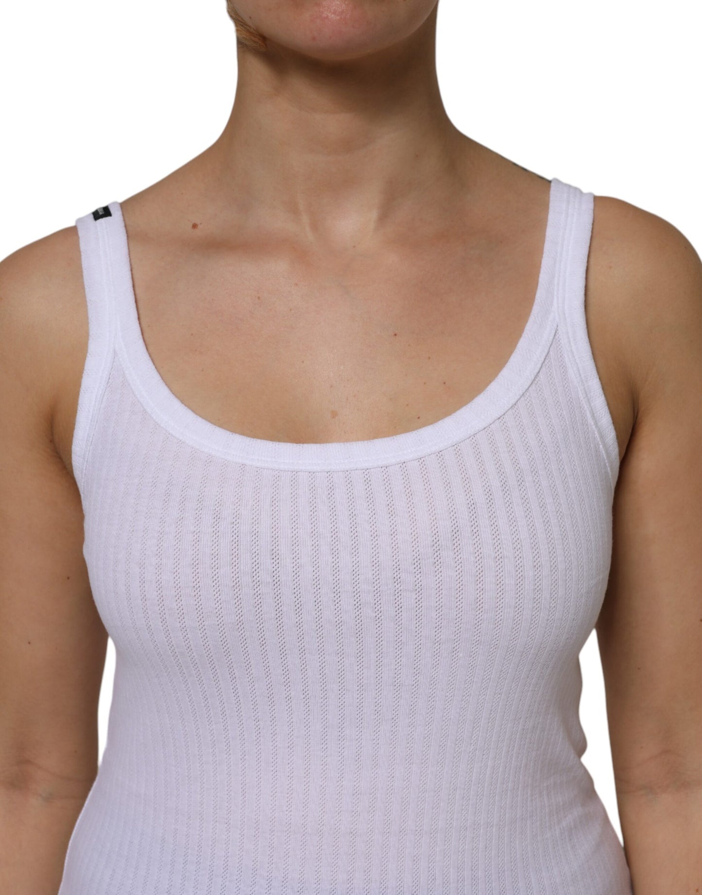 Dolce & Gabbana White Cotton Round Neck Sleeveless Tank Top by Dolce & Gabbana