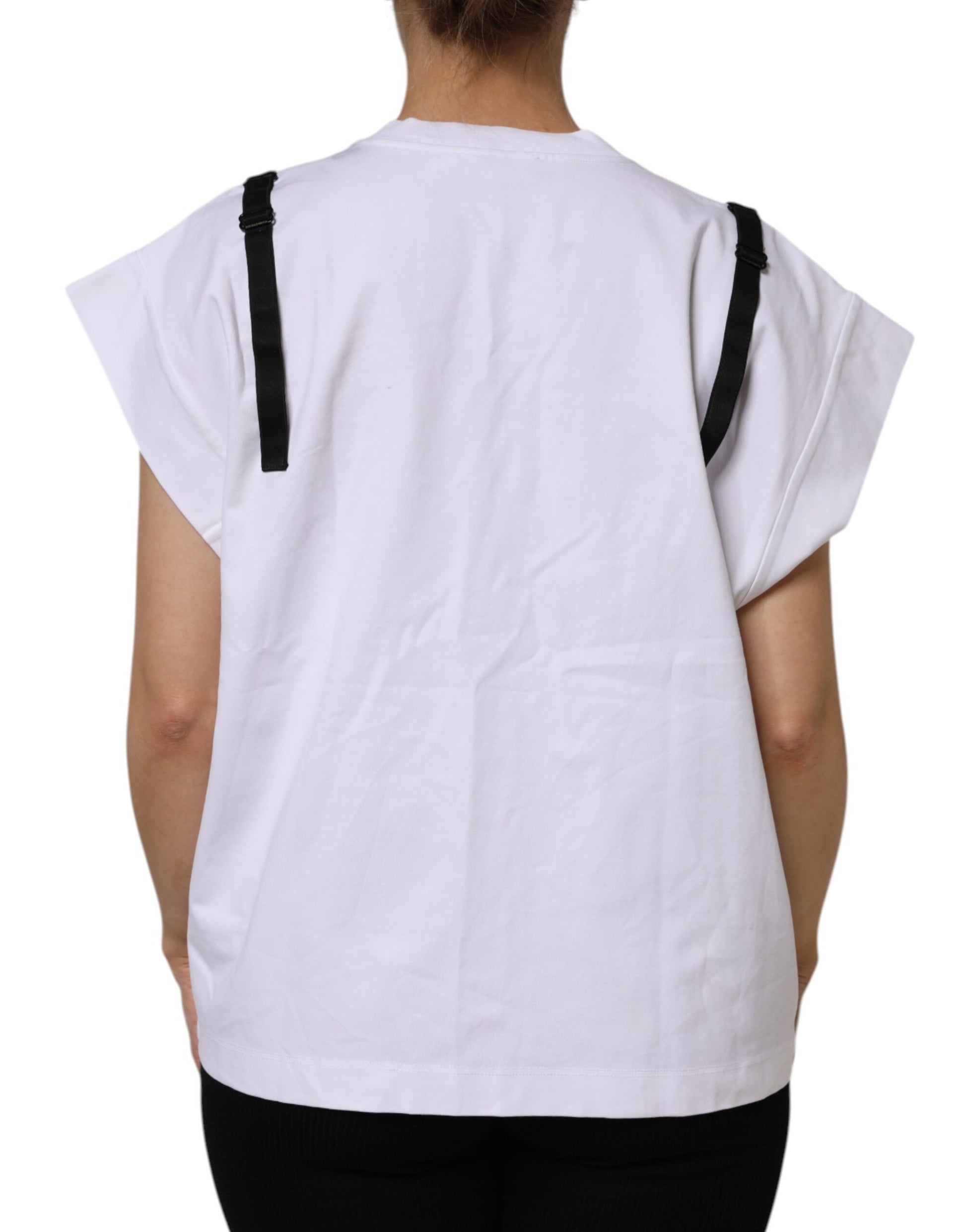 Dolce & Gabbana White Lace Cotton V-Neck Short Sleeves Top by Dolce & Gabbana